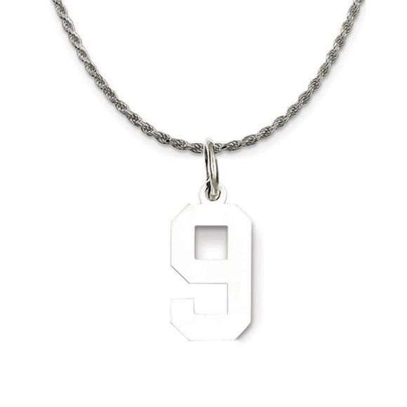 Sterling Silver Athletic Lg Polished Number 9 Necklace - 20 Inch